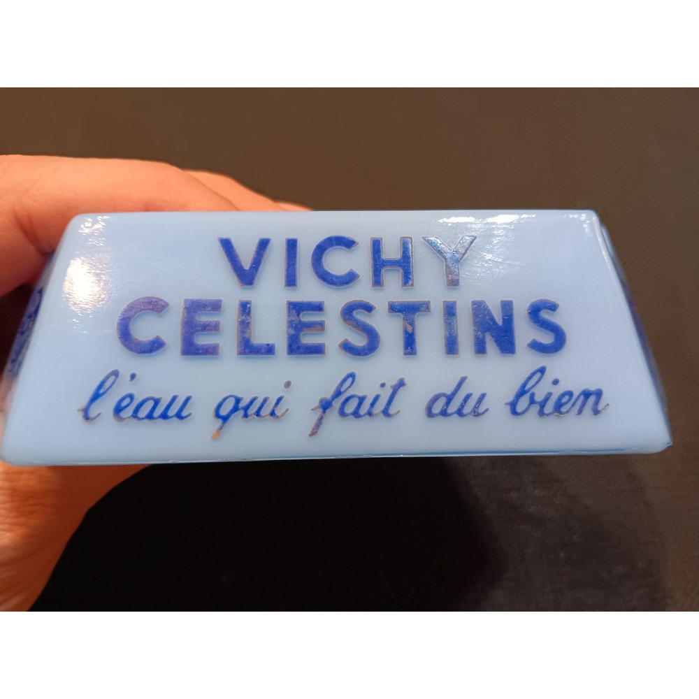 Vintage Vichy Celestins French Blue Milk Glass Ashtray French Bistro Barware